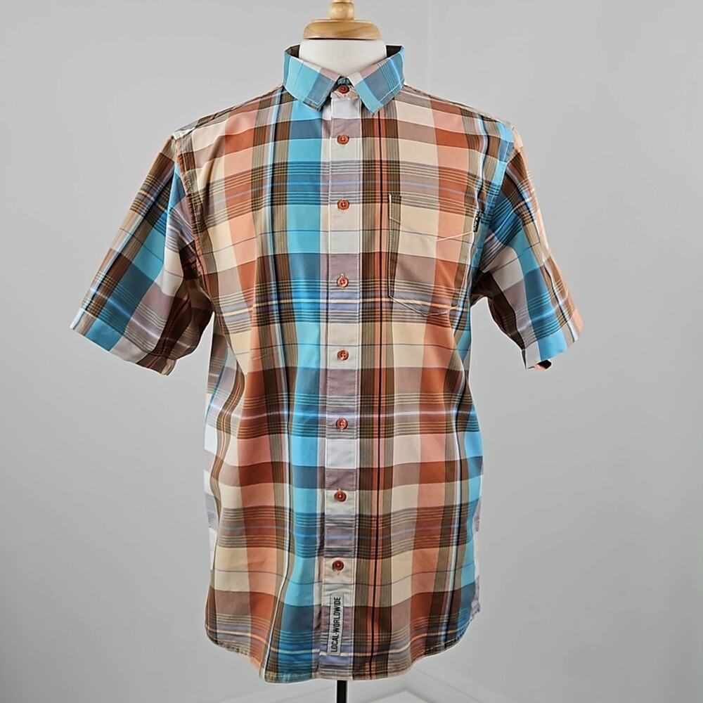 KAVU Freestone Short-sleeve Button-up Plaid Print Shirt |‎ Men's Large